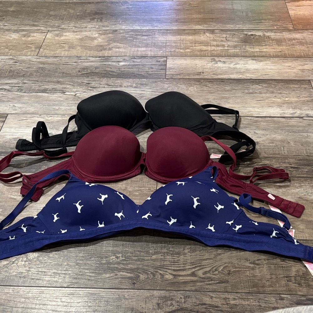 PINK Victoria's Secret Black, Burgundy, and Blue Bras